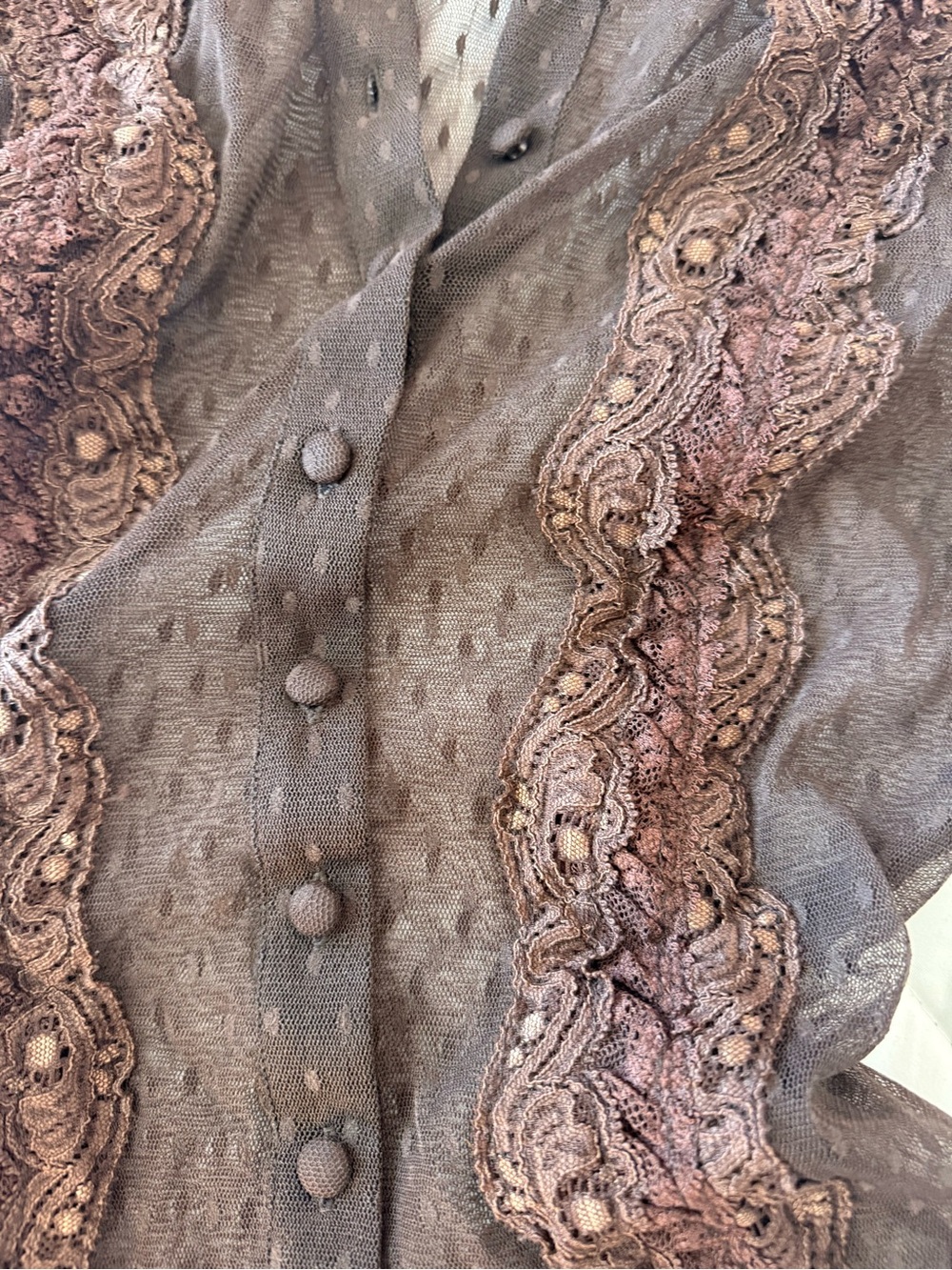 American Vintage Brown Lace-Trim Sheer Tank Top - Picture 3 of 3